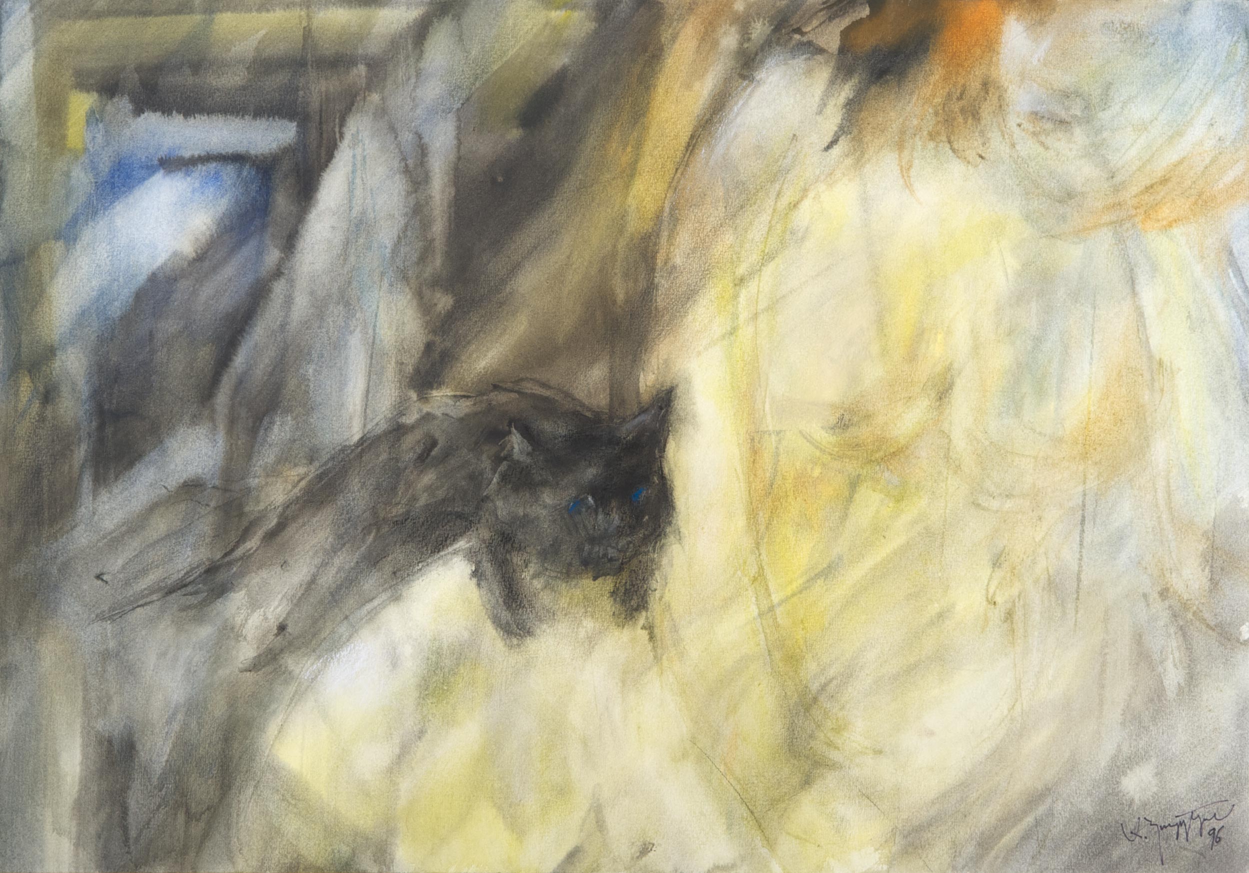 Schwarze Katze. 1996. 73 x 51 cm%